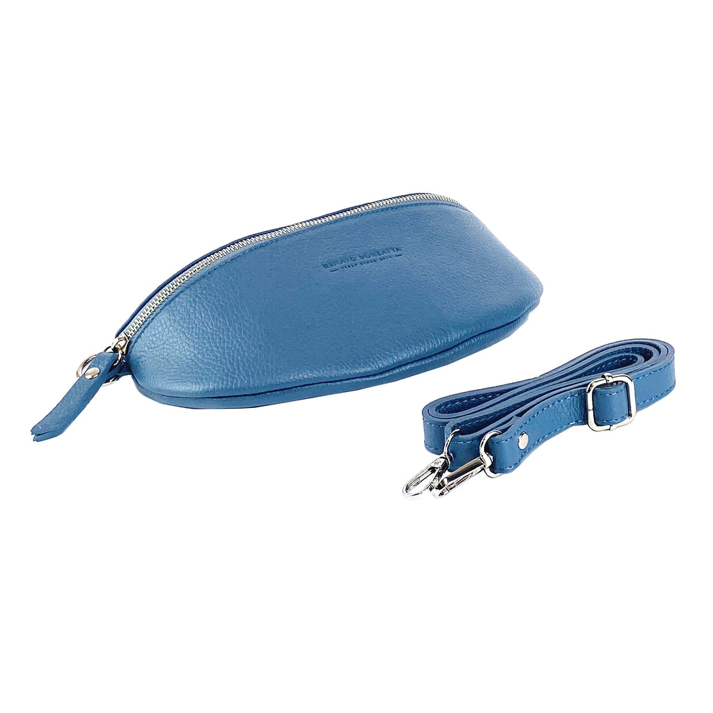 Renato Borzatta | Crossbodytas Klein | Italiaans Leer | Marineblauw | Afneembare Kettingband.