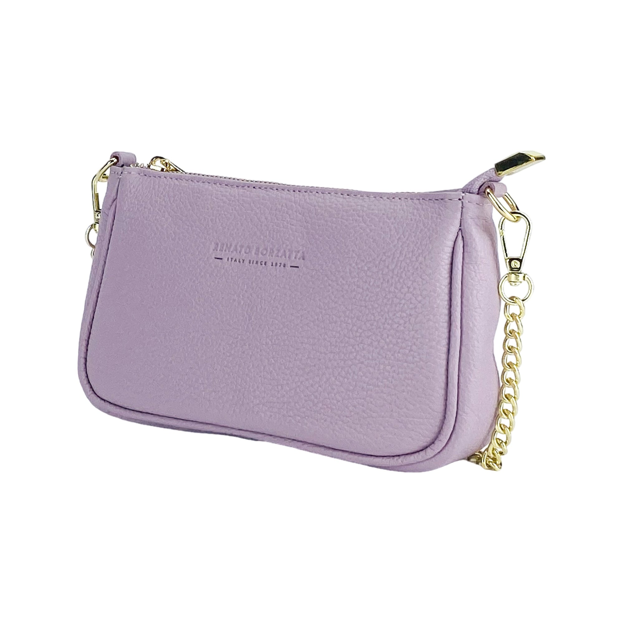 Renato Borzatta | Crossbodytas Dames | Italiaans Leer | Lavendel | Afneembare Metalen Ketting.