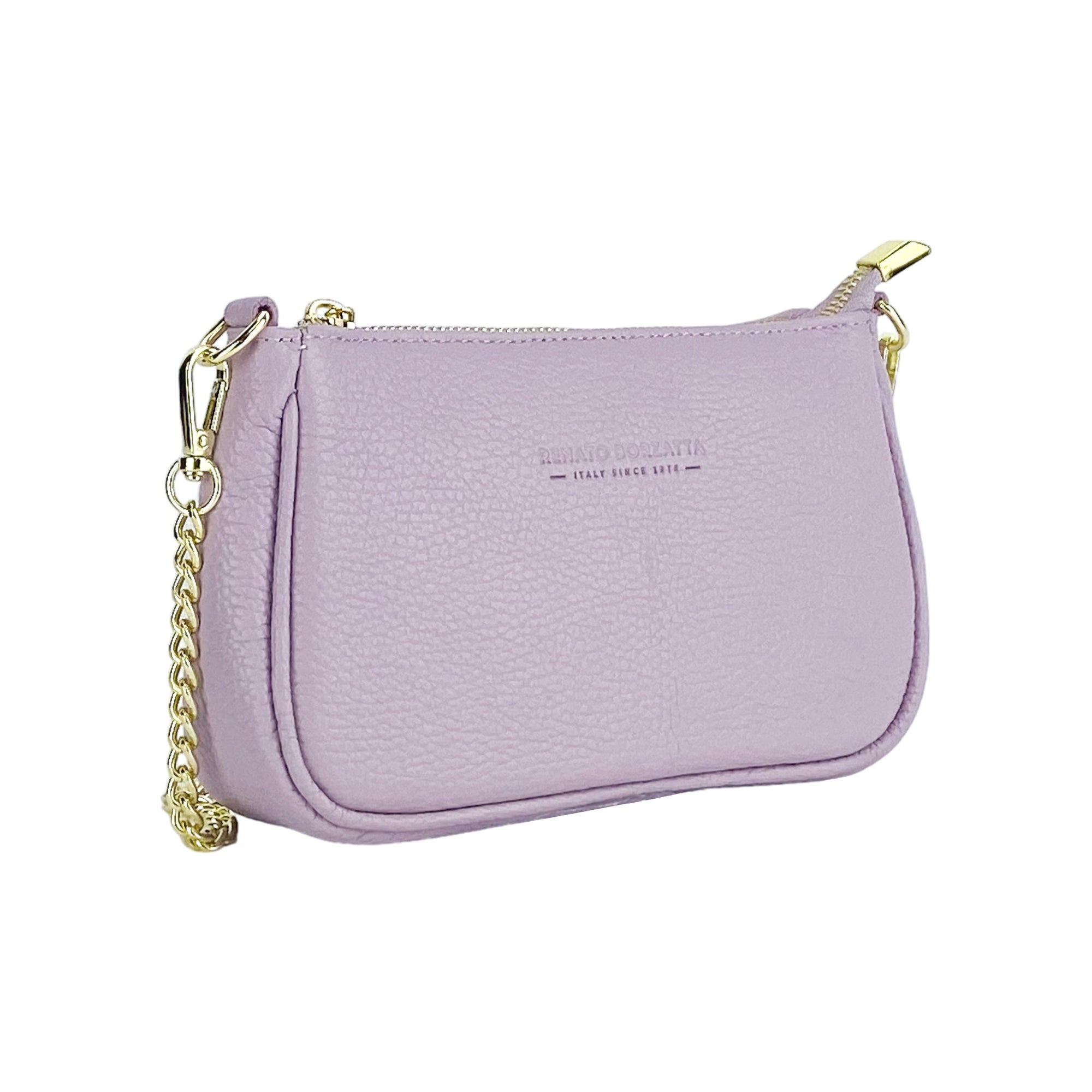 Renato Borzatta | Crossbodytas Dames | Italiaans Leer | Lavendel | Afneembare Metalen Ketting.