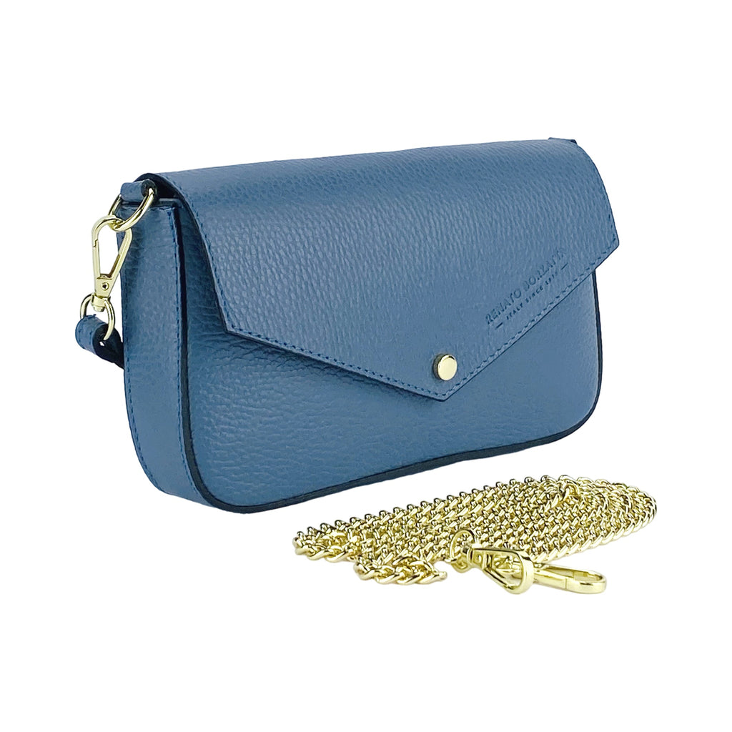 Renato Borzatta | Crossbodytas Klein | Italiaans Leer | Marineblauw | Afneembare Kettingband.