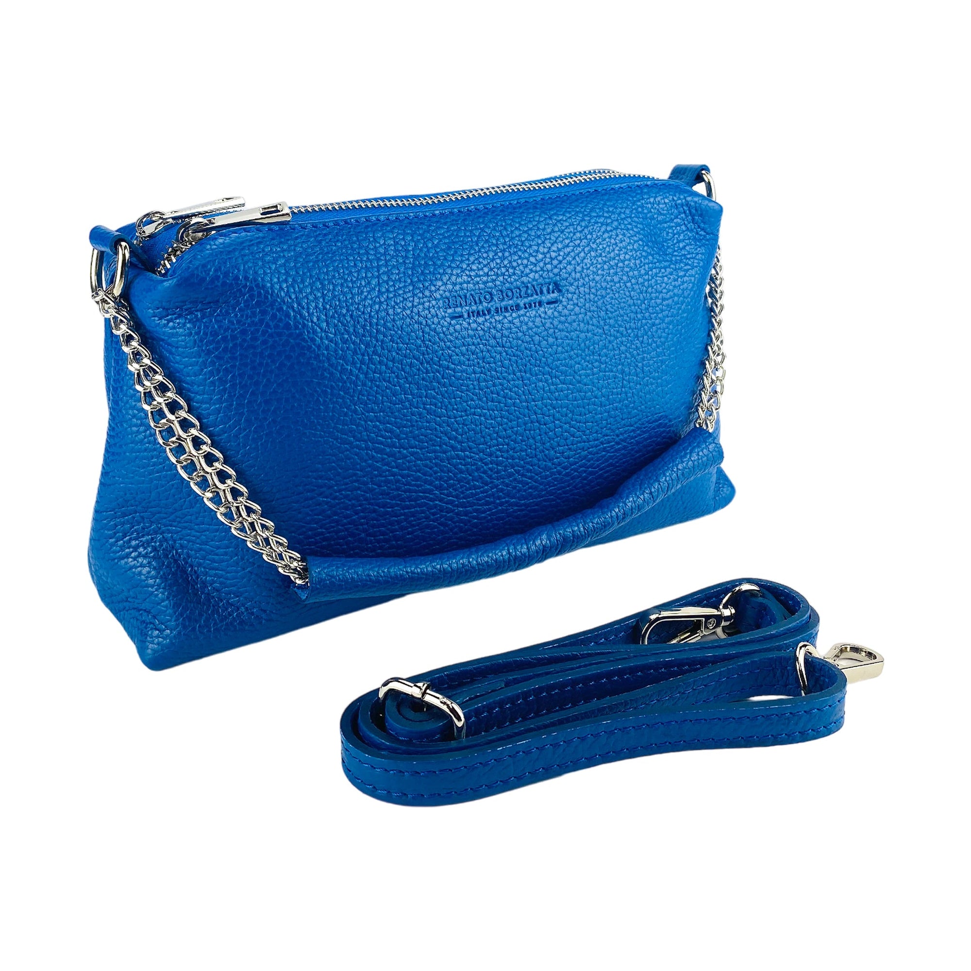 Renato Borzatta | Crossbodytas | Italiaans Leer | Royal Blue | Dubbele Ritssluiting.