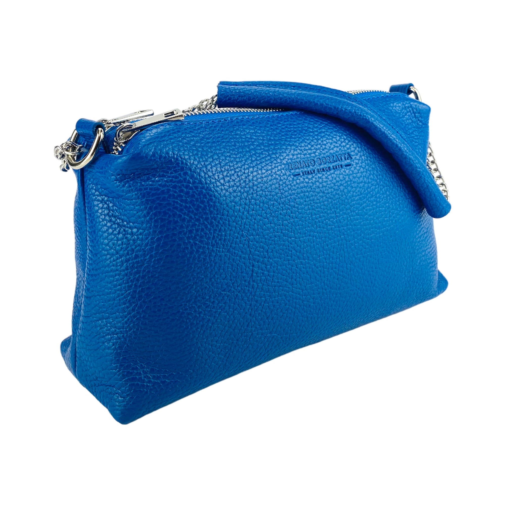 Renato Borzatta | Crossbodytas | Italiaans Leer | Royal Blue | Dubbele Ritssluiting.