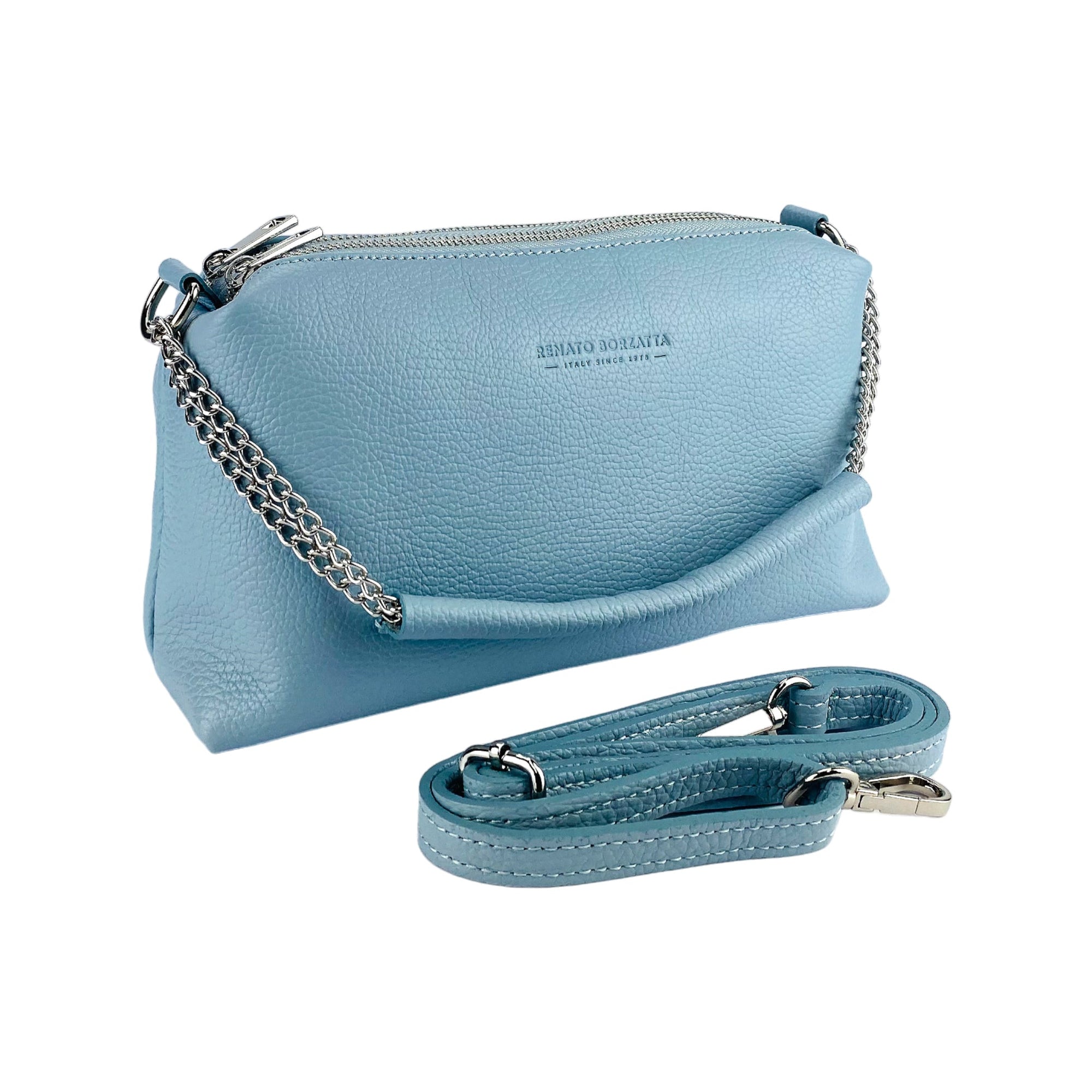 Renato Borzatta | Crossbodytas Dames | Italiaans Leer | Pastelblauw | Verstelbare Schouderbandstelbare Schouderband.