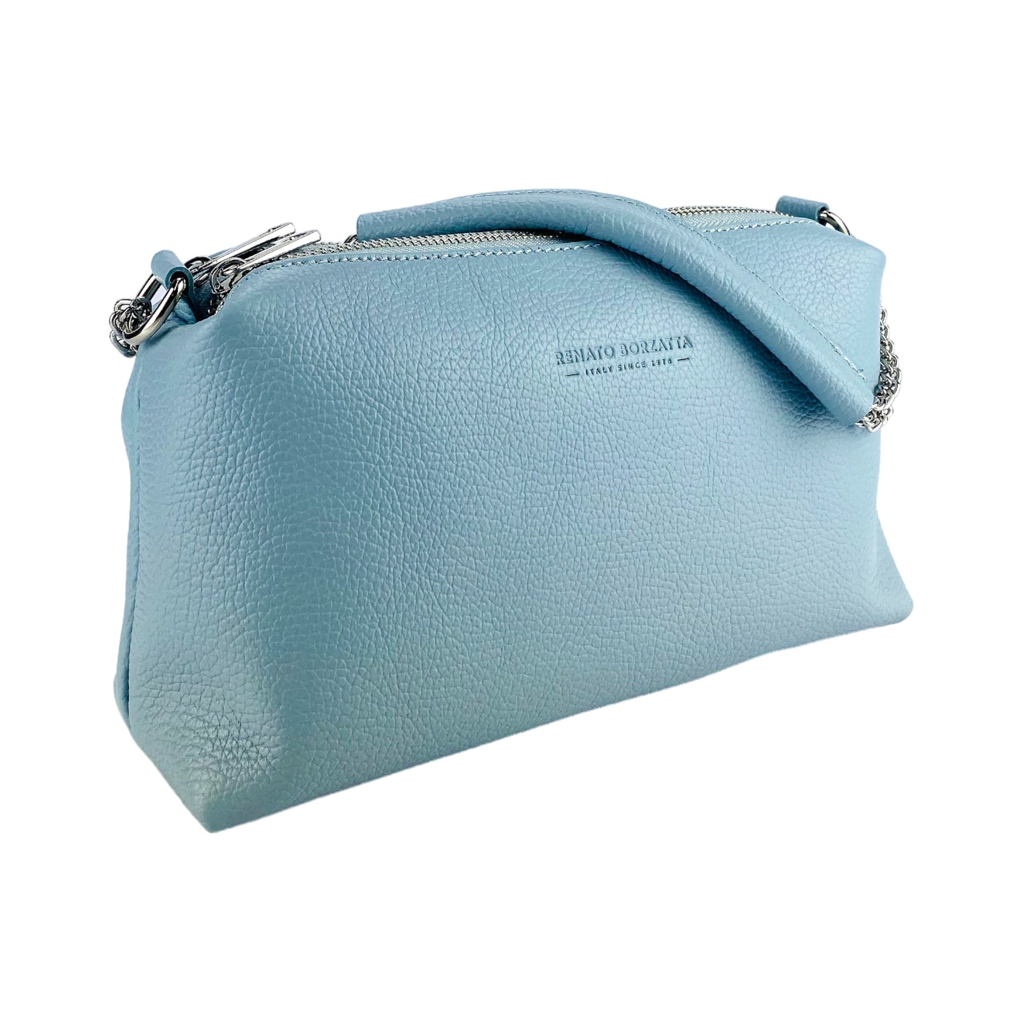 Renato Borzatta | Crossbodytas Dames | Italiaans Leer | Pastelblauw | Verstelbare Schouderbandstelbare Schouderband.