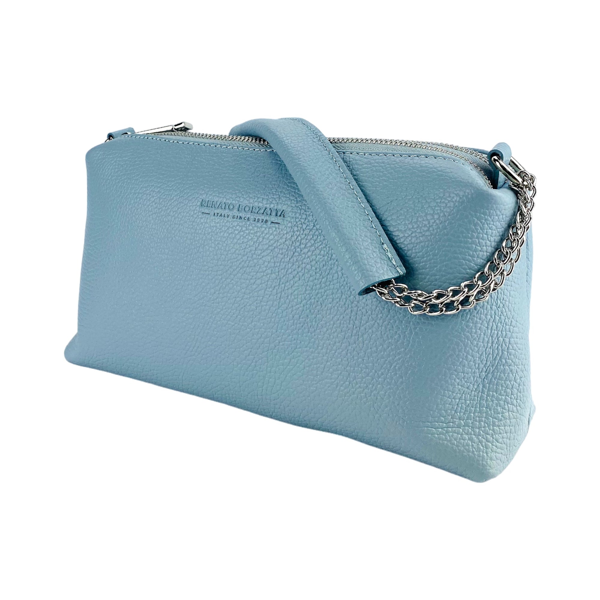 Renato Borzatta | Crossbodytas Dames | Italiaans Leer | Pastelblauw | Verstelbare Schouderbandstelbare Schouderband.
