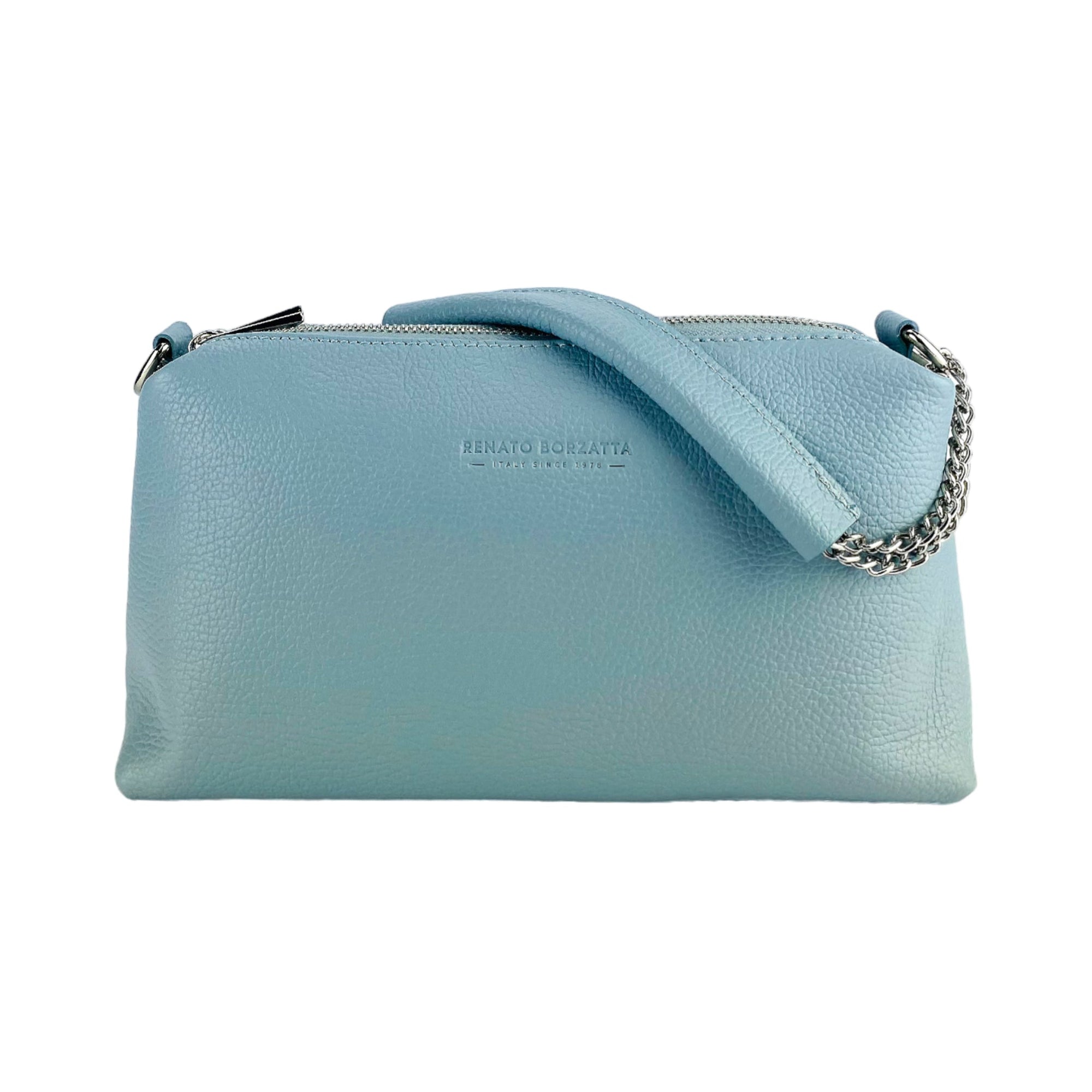 Renato Borzatta | Crossbodytas Dames | Italiaans Leer | Pastelblauw | Verstelbare Schouderbandstelbare Schouderband.