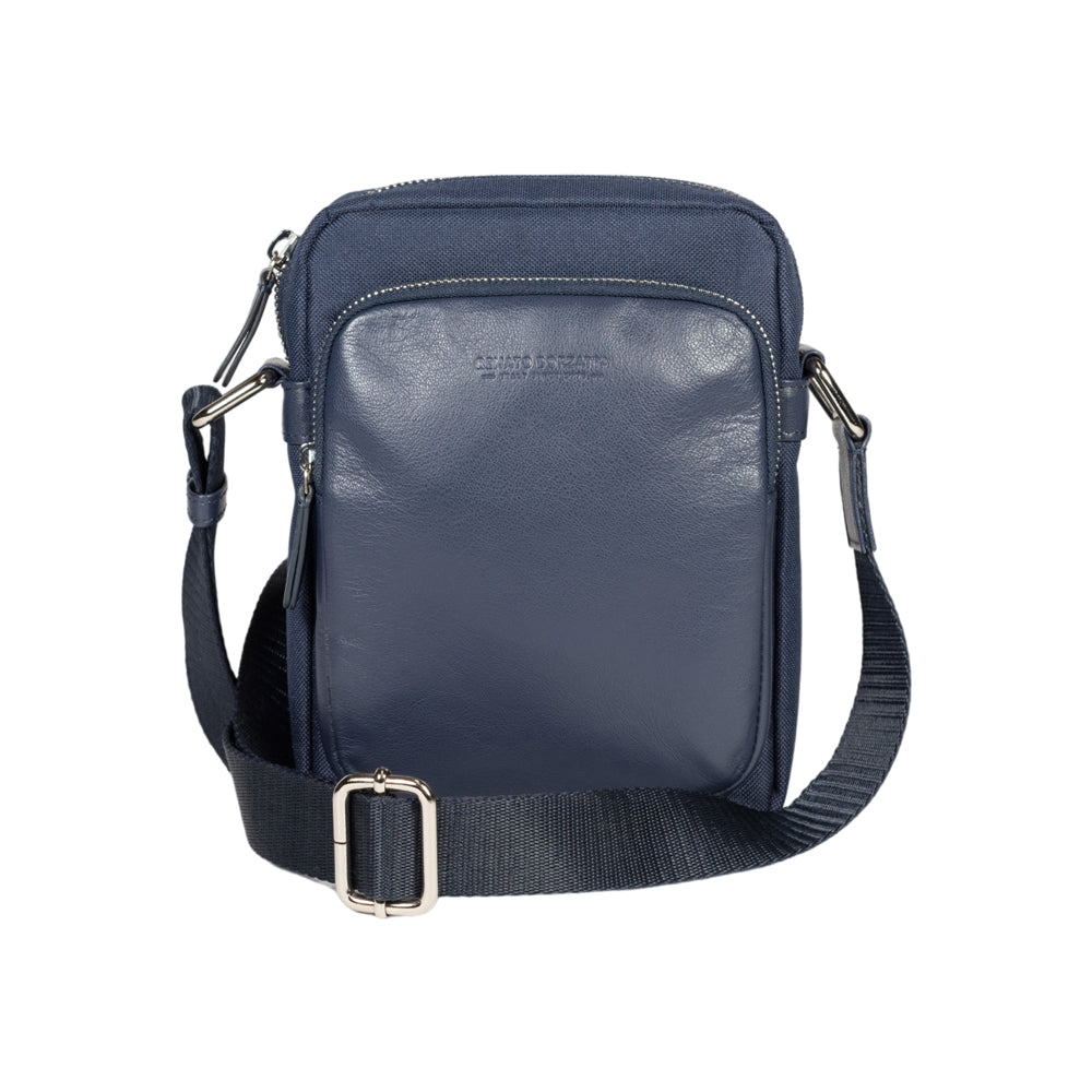 Renato Borzatta | Crossbodytas | Italiaans Leer | Avio Blauw | Nylon | Verstelbare Schouderband.